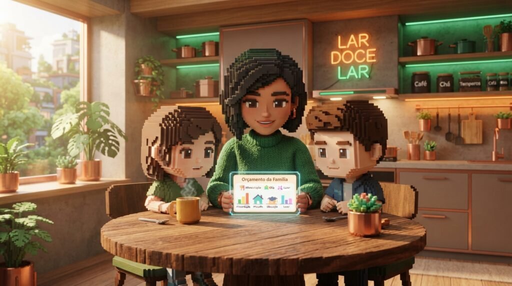 Meninas Entendem Mais de Dinheiro do que Meninos? A Pesquisa Diz Que Sim — e o Motivo Está Dentro de Casa 5 Family looking at holographic ta… 202608131809