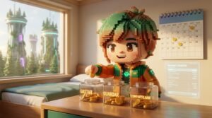 Teenager dividing coins into jars 2026082810341