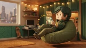 Teenage voxel character lounges … 202609011633