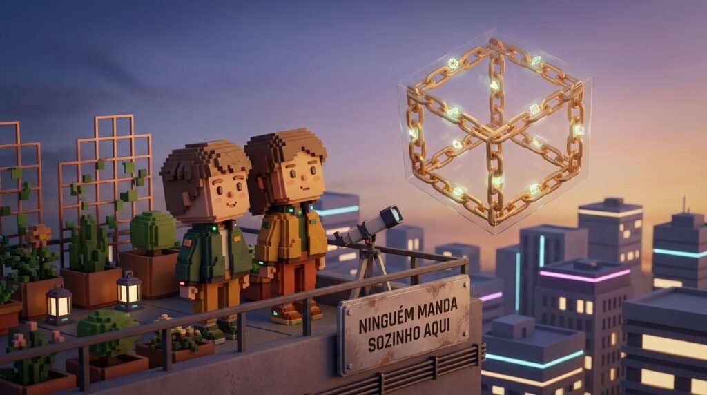 Criptomoeda: o que é essa "moeda que não dá pra tocar" que todo mundo fala 2 Teenagers looking at floating cube 20260926231933