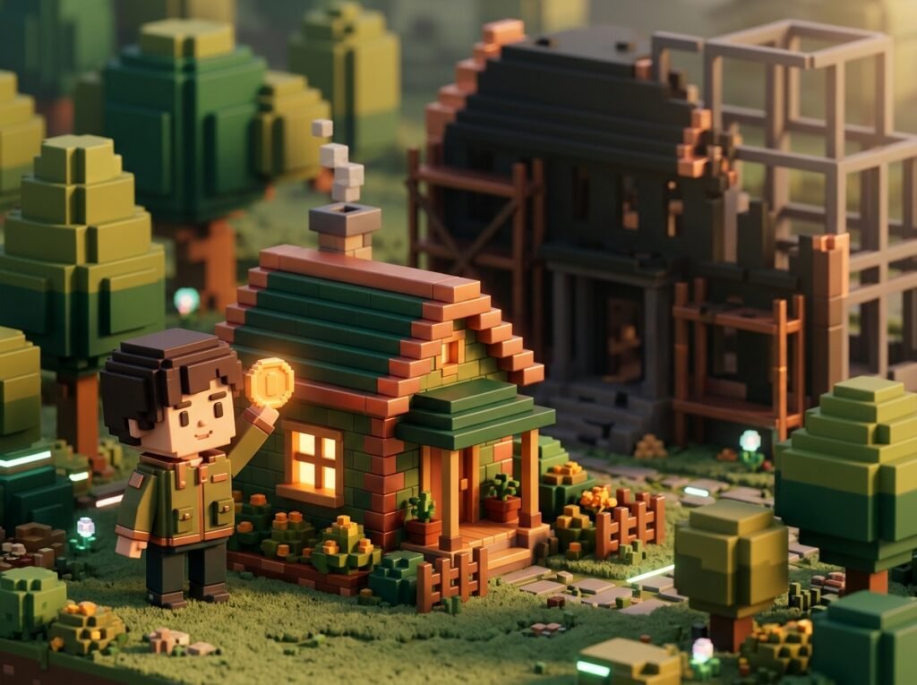 Voxel character holding golden coin 20260921191649